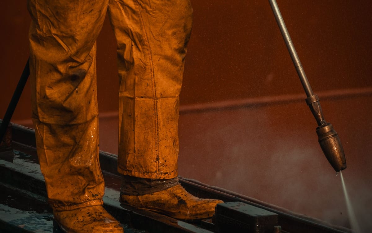 High pressure water jetting equipment in use